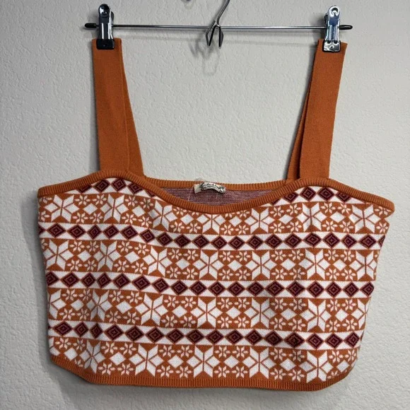 Free People Intimately Knit Crop Top XL Orange Sleeveless Pattern Stretch Casual - Picture 1 of 4